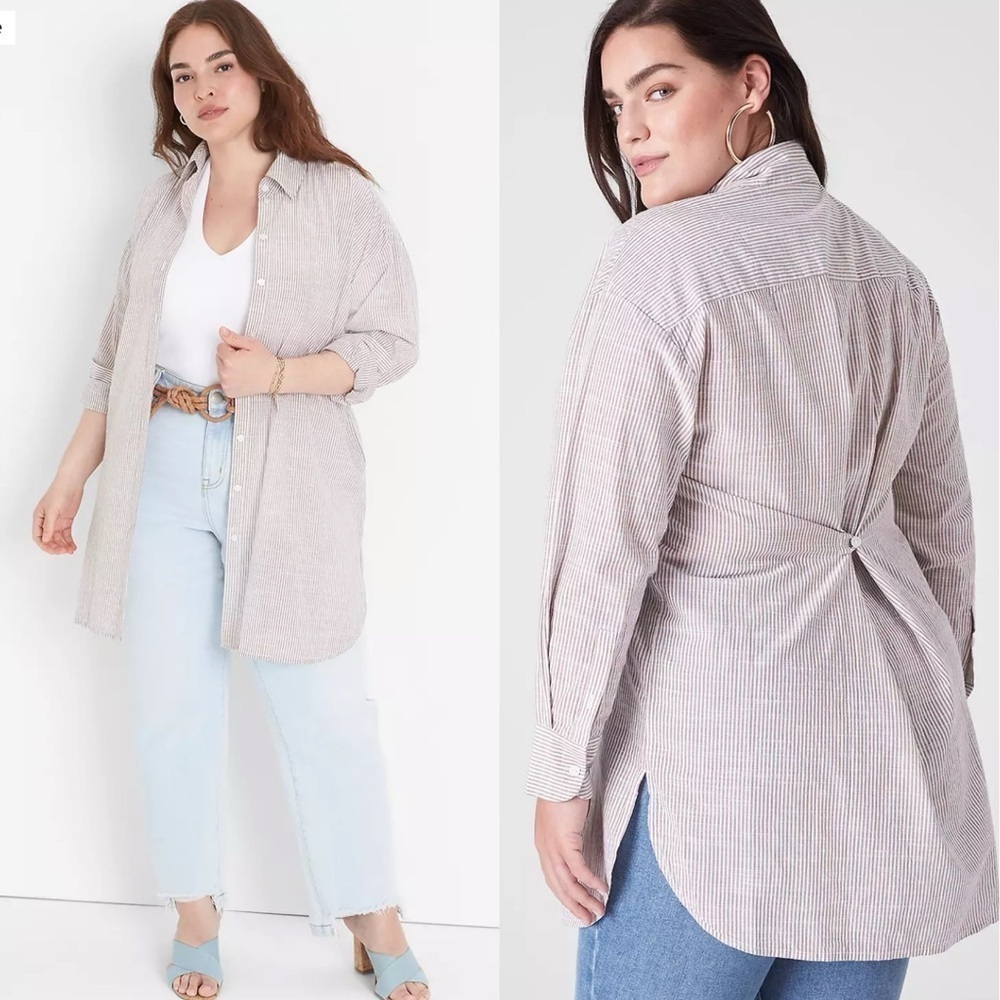 4 for $40 SALE! Lane Bryant Collared Button-Down Tunic, Cocoa Stripe, Size 26/28